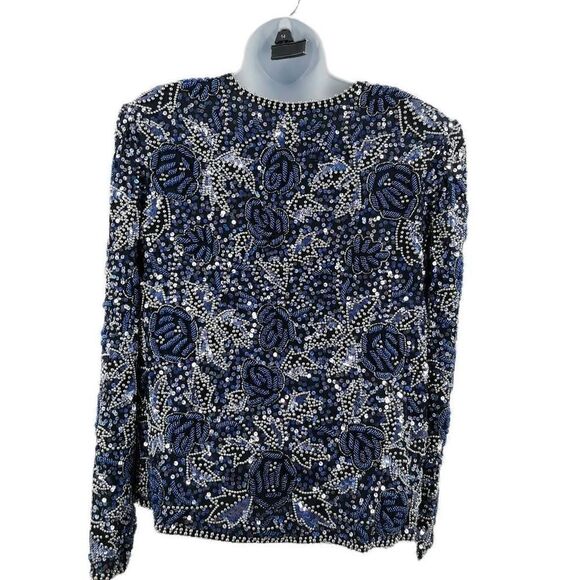Vintage Chunky Beaded Blue and Silver Sequin Jacket | Floral Motif | Tag Size Me - Picture 2 of 3